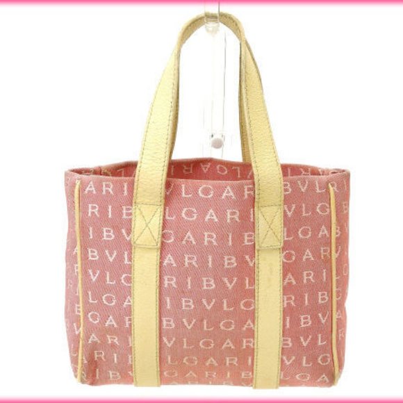 Bvlgari Tote bag Logo Mania Red Beige Woman Authentic Used - Picture 1 of 4